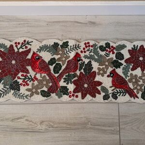 Red Cardinal Beaded Table Runner-Decorative Home Dining Accent
